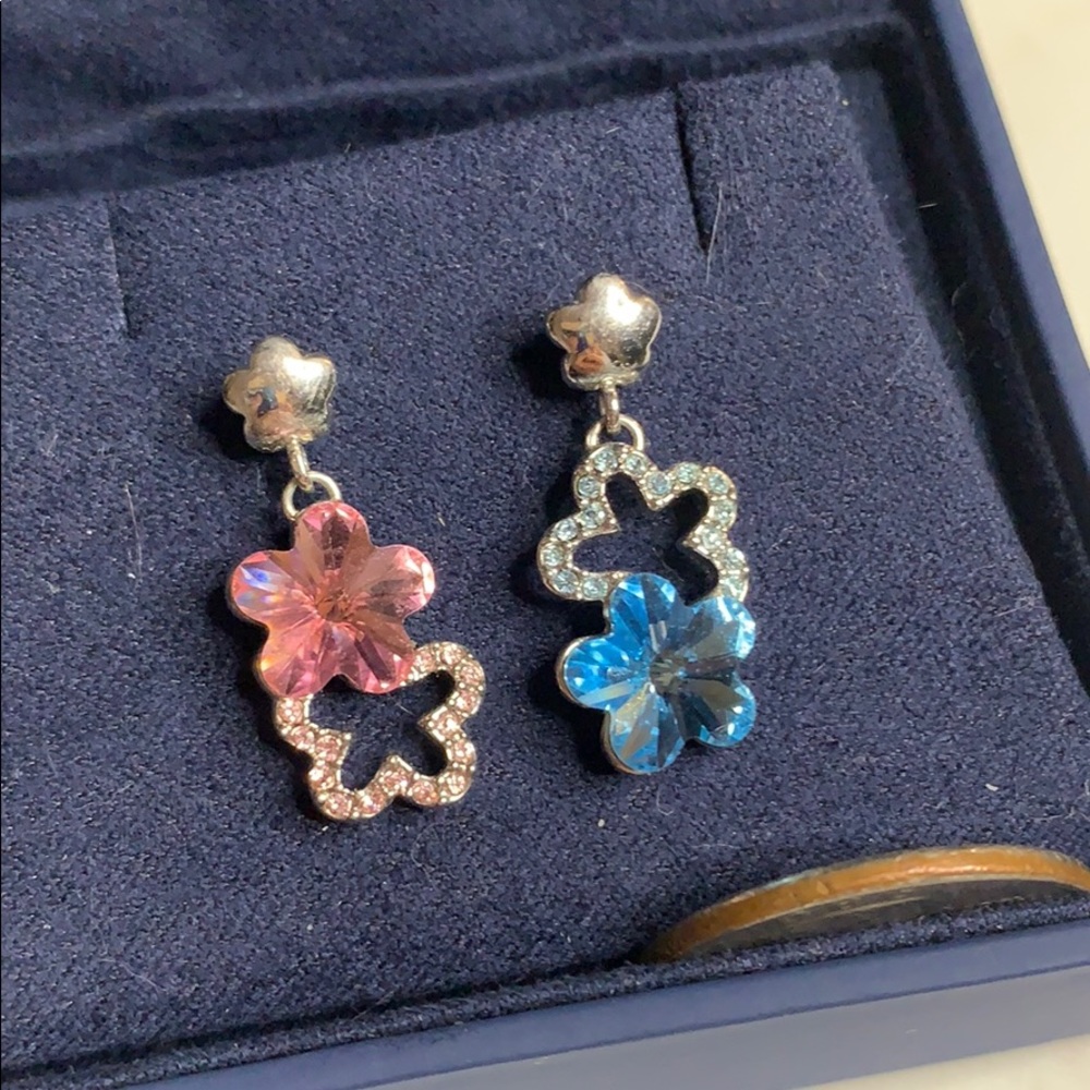 Asymmetrical blue and pink flowers earrings NEW